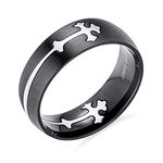 Unisex Couples Religious Maltase Fleur De Lis Cross Puzzle Wedding Band Ring for Men Women Black Stainless Steel