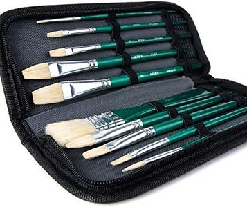 ARTIFY 10 Pcs Paint Brush Set - Hog Hairs Painting Brushes with a Carrying Case Perfect for Oil, Watercolor and Gouache Painting, for Kids and Adults, Beginner and Professional, Green