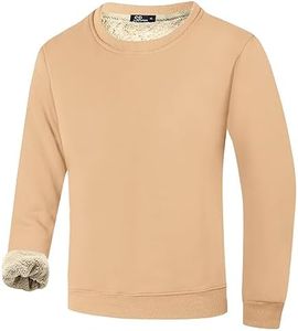Flygo Men's Warm Sherpa Lined Crewneck Sweatshirts Heavyweight Fleece Pullover Thick Thermal Cotton Sweat-Shirts(Khaki-S)