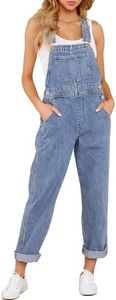 Vetinee Women's Adjustable Straps Pockets Boyfriend Denim Bib Overalls Jeans Pants Blue Mist X-Small Fits Size 0 Size 2