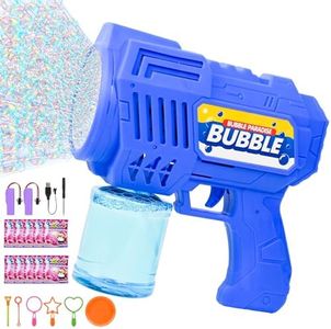 Joellfuner Pistolet à Bulles, 40 Trous Machines à Bulles de Savon, Souffleur à Bulles, avec Baguette à Bulles et 2 Batteries Rechargeables, Jouet Cadeau pour Enfant Adulte, Anniversaire, Fête (Bleu)