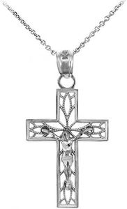 Religious Jewelry 925 Sterling Silver Textured Cross Charm Christian Crucifix Pendant Necklace, 22"