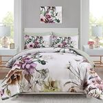 Luxudecor Floral Comforter Set King Size 7 Piece, Green Flower Bed in a Bag, Elegant Floral Comforter with Sheet Set, Soft Microfiber Bedding Set for All Season (Green, 104"x90")