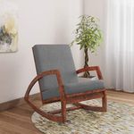 Custom Decor Sheesham Wood Rocking Chair for Adults | Wooden Rocking Chair | Gray Cushions | Mahogany Finish