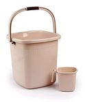 Nayasa Strong Plastic Rimmy Bucket Mug Bathroom Set of 2 for Kitchen & Bathroom… (Ivory, 25 Liter)