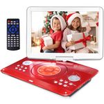 16.9" Portable DVD Player with 6 Hrs 5000mAH Rechargeable Battery, Car DVD Player Portable with 14.1" Large Swivel Screen, Sync TV Support USB/SD Card with Car Charger, Red