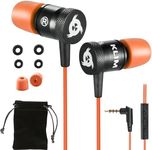 KLIM Fusion Earbuds with Microphone - New Version 2024 - Long-Lasting Wired Ear Buds - Innovative: in-Ear with Memory Foam - Earphones with Mic and 3.5mm Jack - Orange