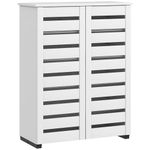 HOMCOM Slim Shoe Cabinet 2 Slatted Doors, 5-Tier Shelving Cupboard for 15 Pairs of Shoes, Narrow Entryway Storage Unit, White