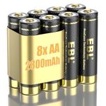 EBL Rechargeable Batteries AA 2800mAh, 8 Count AA High Capacity Ni-Mh Goldtop Premium Batteries Rechargeable