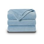 VOTOWN HOME Flannel Fleece Blanket Queen Size, Ultra Soft Fluffy Large Sofa Throw Blanket for Bed, Lightweight Fit All Season Couch Blanket, 220x240cm Light Blue