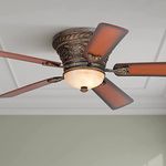 52" Ancestry Vintage Antique Indoor Ceiling Fan 5 Blade LED Light Remote Control Golden Bronze Motor Teak Walnut Finish Blades Bedroom Living Room Kitchen Dining Office Hugger Flush Mount Low Profile