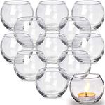 LAMORGIFT Glass Tealight Candle Holder Set of 12- Round Clear Votive Candle Holders for Table Decor, Party& Wedding Decorations