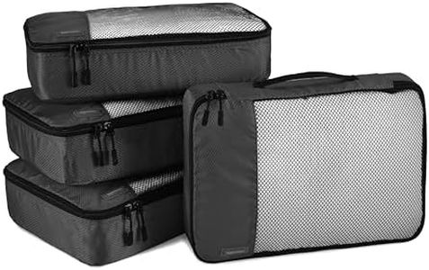 Amazon Basics Lightweight Packing Cubes for Travel, 4 Piece Set With Double Zipper Pulls and Mesh Top Panel, 100% Durable Polyester, Medium, Black