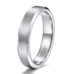 4mm Tungsten Ring for Men Thin Beveled Edge Matte Brushed Silver Wedding Band Comfort Fit Size 9