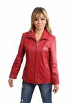 Womens Classic Zip Up Real Leather Jacket Ladies Semi Fitted Lambskin Coat JULIA Red (22)