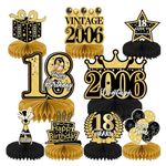 9 Pcs 18th Birthday Decorations For Women Men, Honeycomb Centerpieces For Table Black And Gold Birthday Decorations, Happy Birthday Decorations, Honeycomb Table Topper For Birthday Party Decorations