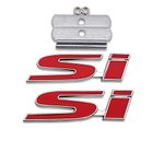 3D Metal Si Logo Car Front Grille Emblem + Sport Injection Trunk Lid Badge Racing Sticker Turbo Decal Replacement for Universal Vehicle (Chrome Red)