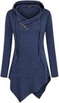 Miagooo Long Hoodie for Women, V Neck Ribbed Asymmetrical Hem Office Tee(Blue,Small)