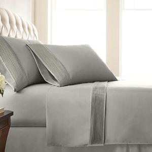 SouthShore Fine Living Vilano Pleats, 5-Piece, 21-Inch Extra Deep Pocket Sheet, Split-King Sheets with Flat Sheets and Pillowcase, Easy Care Shrinkage-Free Deep Pocket Sheets, Sheet Set, Steel Grey