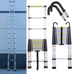 6.2m 20.4 Foot Aluminum Extension Foldable Telescopic Ladder & Attic Loft Roof Hook Kit Telescoping Ladder Extendable Capacity Max Load 150kg/330lb EN 131 Light-Weight 17kg（ 36lbs）