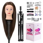 Neverland 26-28 inch Hairdressing Head with Mannequin Stand Tripod,60% Real Hair Braiding Cosmetology Manikin Doll Head for Hair Styling Practice with Table Clamp,Hair Styling Set