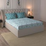 Trident Bedsheet Set - Dusk and Dawn Collection, 100% Cotton Bedsheet for Double Bed (1 King Size Bedsheet with 2 Pillow Covers) Superior Softness, 144 Thread Count - Bloom Blue