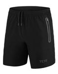TCA Elite Tech Mens Running Shorts with Zip Pockets, Gym Shorts Men Training Sports Short with Phone Pocket - Black Stealth, M