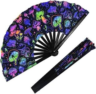 Rave Folding Fan,Large Rave Clack Folding Hand Fan UV Glow Rave Fan Festival Handheld Fan Silk Folding Fan Chinese Japanese Clack Fan for Music Party Drag Queene Dance Performance Decoration Gift