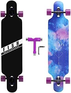FISH SKATEBOARDS 41-Inch Downhill Longboard Skateboard Through Deck 8 Ply Canadian Maple, Complete Cruiser, Free-Style