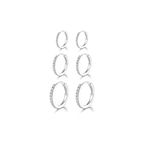 Silver Hoops Earrings for Women, 925 Sterling Silver Post Small Silver Hoop Earrings with AAA Cubic Zirconia, 3 Pairs Small Sleeper Hoops Huggie Hinged Earrings(6/8/10mm)