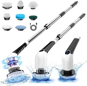 Keimi Electric Spin Scrubber, 2024 New Cordless Voice Prompt Shower Cleaning Brush with 8 Replaceable Brush Heads, 3 Adjustable Speeds, and Adjustable Extension Handle for Bathroom Floor Tile