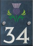 Engraved Slate House Number Sign Plaque with Hand Painted Motif - Scottish Thistle