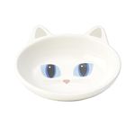 PetRageous 10012 Oval Frisky Kitty Stoneware Cat Bowl 5.5-Inch Wide and 1.5-Inch Tall Saucer with 5.3-Ounce Capacity and Dishwasher Safe is Great for Cats, White