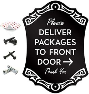 SignSeries Delivery Instruction Door Sign - Deliver Packages to Front Door - Arrow Right, House Sign, 6.25” X 4.5” - Mounting Hardware Included, Easy Installation - Heavy-Duty and Weather-Resistant
