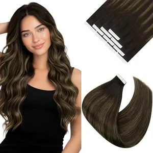 VeSunny Tape in Hair Extensions Real Human Hair Ombre Brown Hair Extensions Tape in Human Hair for Women Brown Tape in Extensions Remy Hair Balayage Dark Brown Ombre Light Brown 10pcs 25g 16Inch