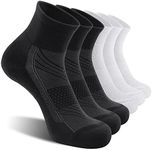 CelerSport 6 Pack Men's Ankle Socks with Cushion, Sport Athletic Running Socks, 3 Black + 3 White, Medium