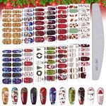 EBANKU Christmas Nail Art Stickers Decals, 14 Sheets Christmas Full Wraps Nail Strips 3D Self-Adhesive Nail Strips X-mas Tree Snowflakes Decals with Nail File for Nail Design (C)