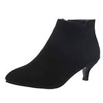 SoonerQuicker Suede Chelsea Boots Women Kitten Heel Mid Heel Ankle Boots Ladies Boots Pointed Toe Booties Fashion Elegant (7 UK, Black)