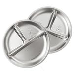 Basil Stainless Steel Plate for Kids - Kids Plates for Food with 3 Compartments - Dinner Plates for Baby - Unbreakable Dinner Plates - Ideal for Birthday, Return Gifting - Wheel Plate - Pack of 2