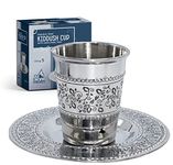 Ner Mitzvah Kiddush Cup and Tray - Premium Quality Stainless Steel Wine Cup - for Shabbat and Havdalah