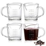 Hacaroa 4 Pack Double Spouts Measuring Cups Espresso Shot Glass with Handle, 2.5 Oz Mini Milk Triple Pitcher Barista Clear Graduated Cups for Coffee, Wine, Bar, Party