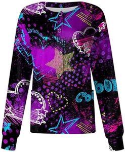 Printed Scrub Jackets for Woman Print Long Sleeve Plus Size Womens Scrubs for Women Nursing Jacket with Pockets Dark Purple 3XL