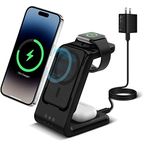 3 in 1 Wireless Charging Station, Fast Charger Stand Compatible for iPhone/Apple Watch/Airpods, 5000mAh Mag-Safe Portable Battery Pack USB C Power Bank for 14 13 12 Series, 20W Charger Adapter (Black)