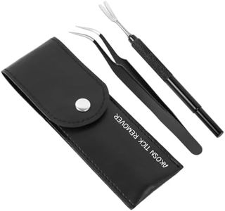 AKOSN Premium Tick Removal Tool - Stainless Steel Tick & Flea Remover for Pets Dogs Cats Humans -Safe Tick Control Puller &Precision Fine Point Tweezers to Completed Remove Ticks, 1 Set