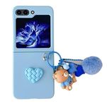 for Samsung Galaxy Z Flip 5 Case,Flip 5 Phone Case Cute Love Heart with Doll Phone Charm,Frosted PC Back Soft Silicone Bumper Girly Cover with Ring Holder for Women Girls for Samsung Flip 5 Blue