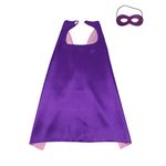 TOPWAYS® Kids Superhero Cape & Mask Party Costumes, Superhero Theme Masquerade Cosplay Double-sided Cloaks Dressing up Party Supplies For Boys and Girls (purple pink cape)