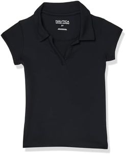 Nautica Girls' School Uniform Short Sleeve Performance Polo, Navy, 8-10 Plus