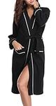 Vlazom Waffle Dressing Gowns Soft Unisex Bathrobe Lightweight Kimono Robes for All Seasons Spa Hotel Home Black, XXL