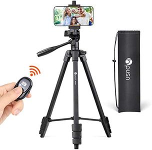 Cell Phone Stand: HPUSN 55 inches Adjustable and Lightweight Aluminum Tripod with 360 Degree Rotation-Phone Mount Holder, Compatible with Cell Phone &Camera for Video Recording, Live Streaming