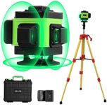 Qiani 3X360 Laser Level Green Self Leveling with Tripod,Rotary 12 Lines Laser Level-4 Vertical Lines 8 Horizontal Lines,with 2 Li-ion Batteries and Hard Carry Case